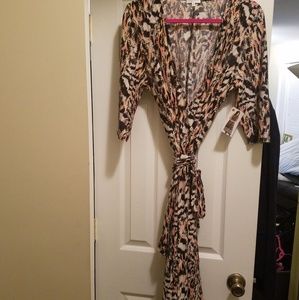 Multi-colored printed Kiyonna true wrap dress